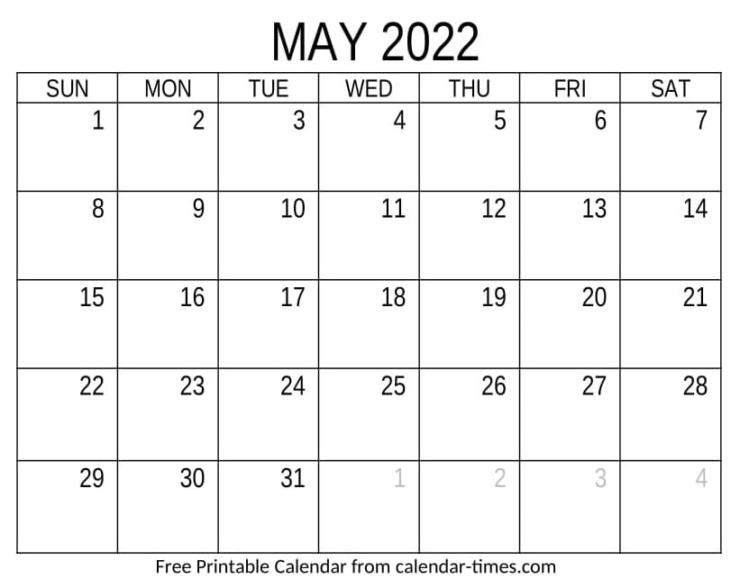 May 2022 Calendar Printable