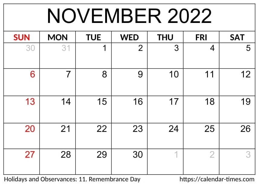 Free Printable November 2022 Calendar PDF - Calendar-times