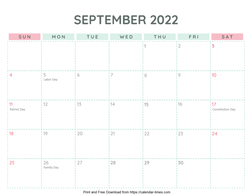 September Calendar 2022 